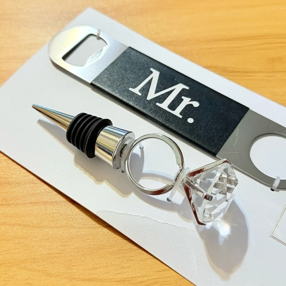 BRIDE & GROOM BOTTLE OPENER & BOTTLE STOPPER SET- NEW